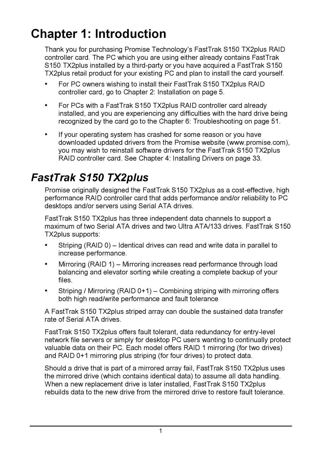 Promise Technology 150TX2 user manual Introduction, FastTrak S150 TX2plus 