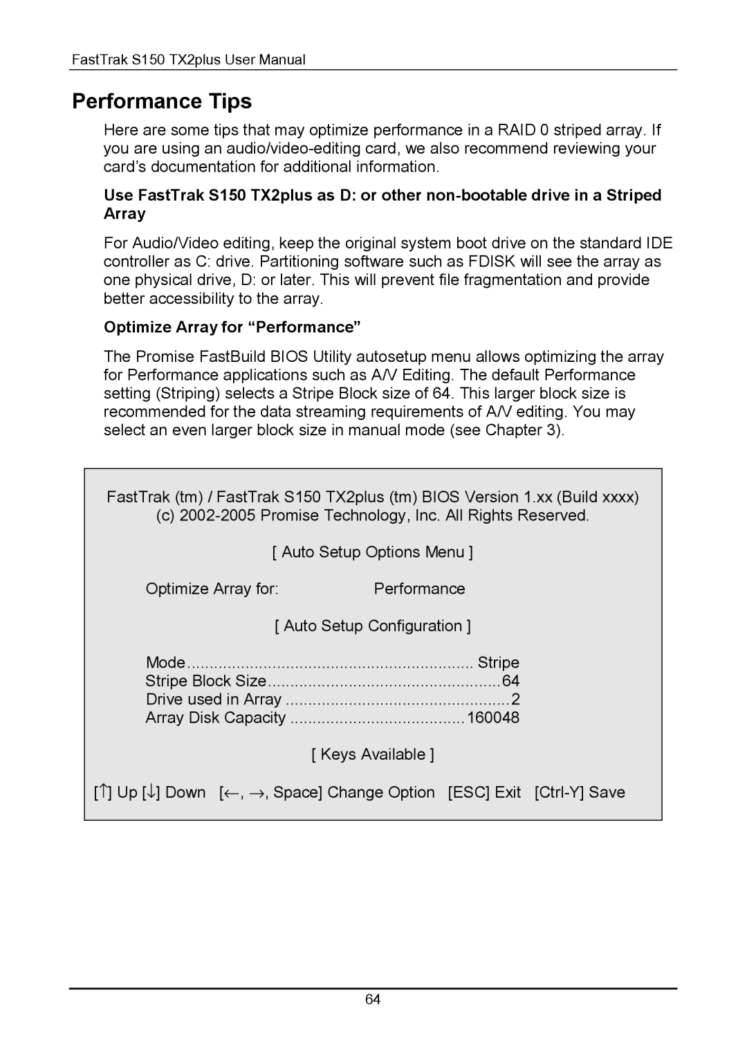 Promise Technology 150TX2 user manual Performance Tips, Optimize Array for Performance 