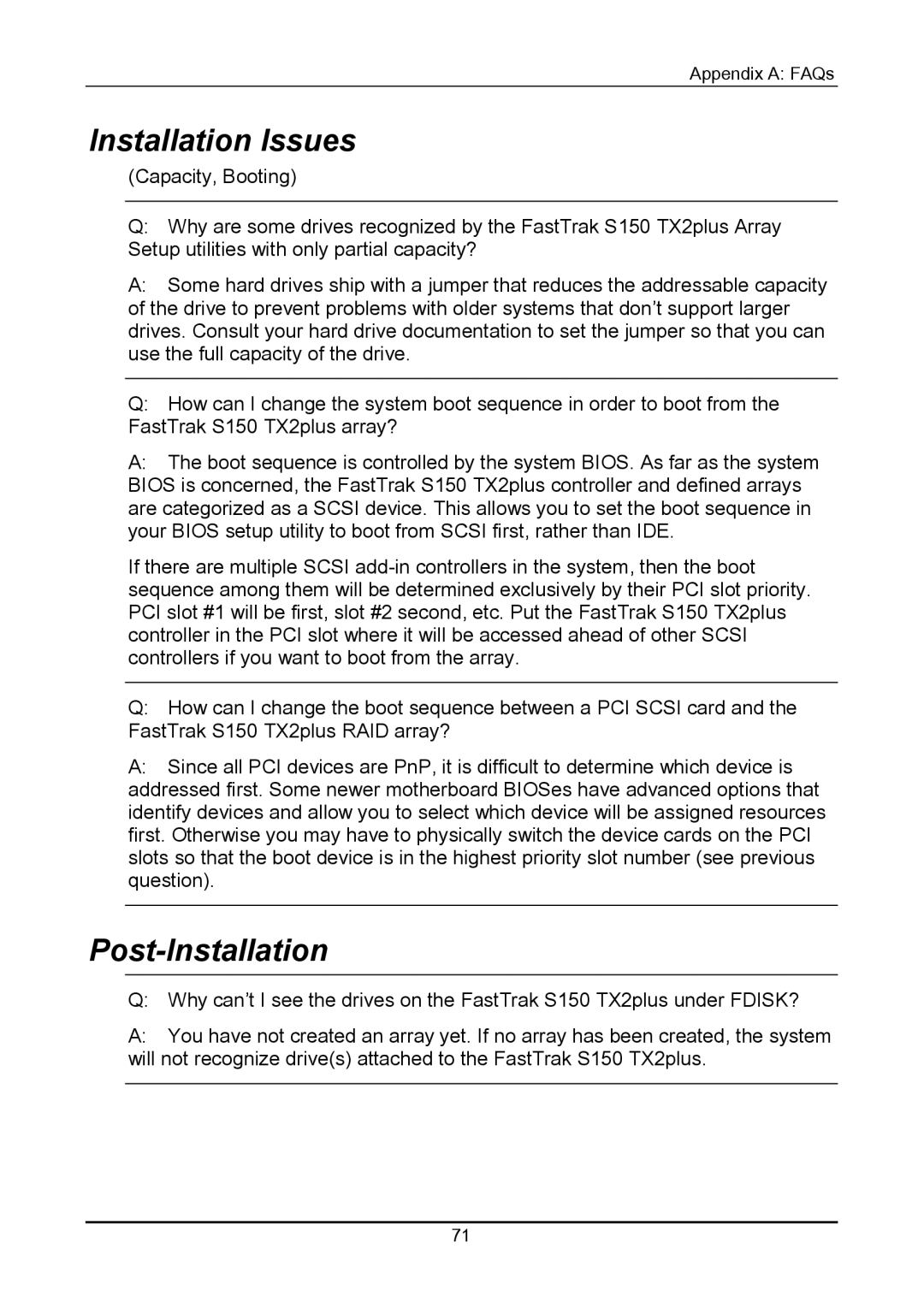 Promise Technology 150TX2 user manual Installation Issues, Post-Installation 