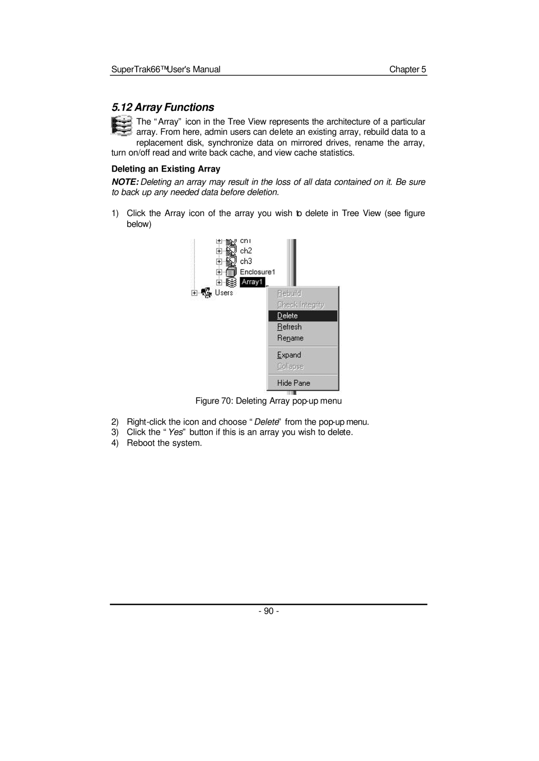 Promise Technology 66 Pro user manual Array Functions, Deleting an Existing Array 