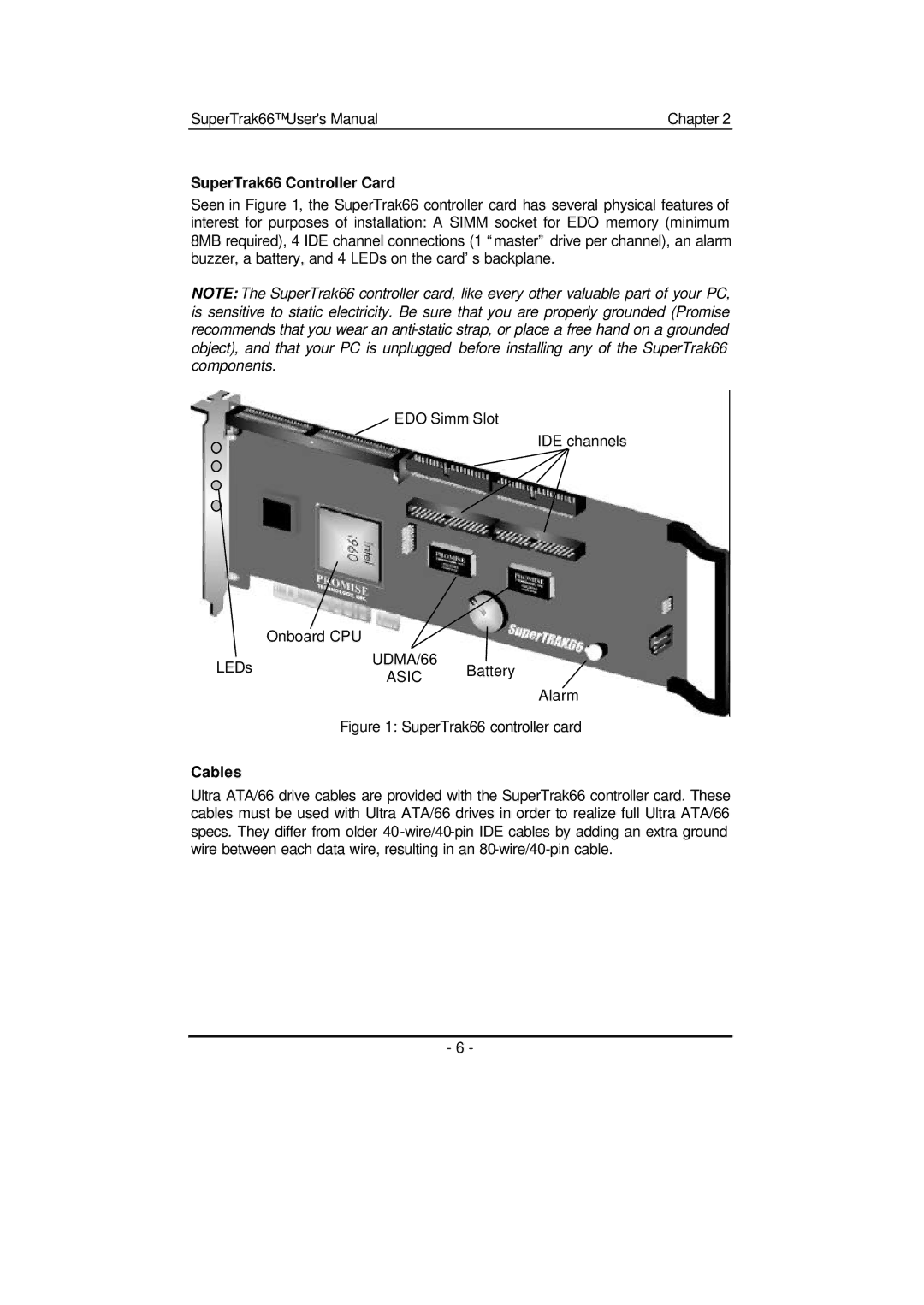 Promise Technology 66 Pro user manual SuperTrak66 Controller Card, Cables 