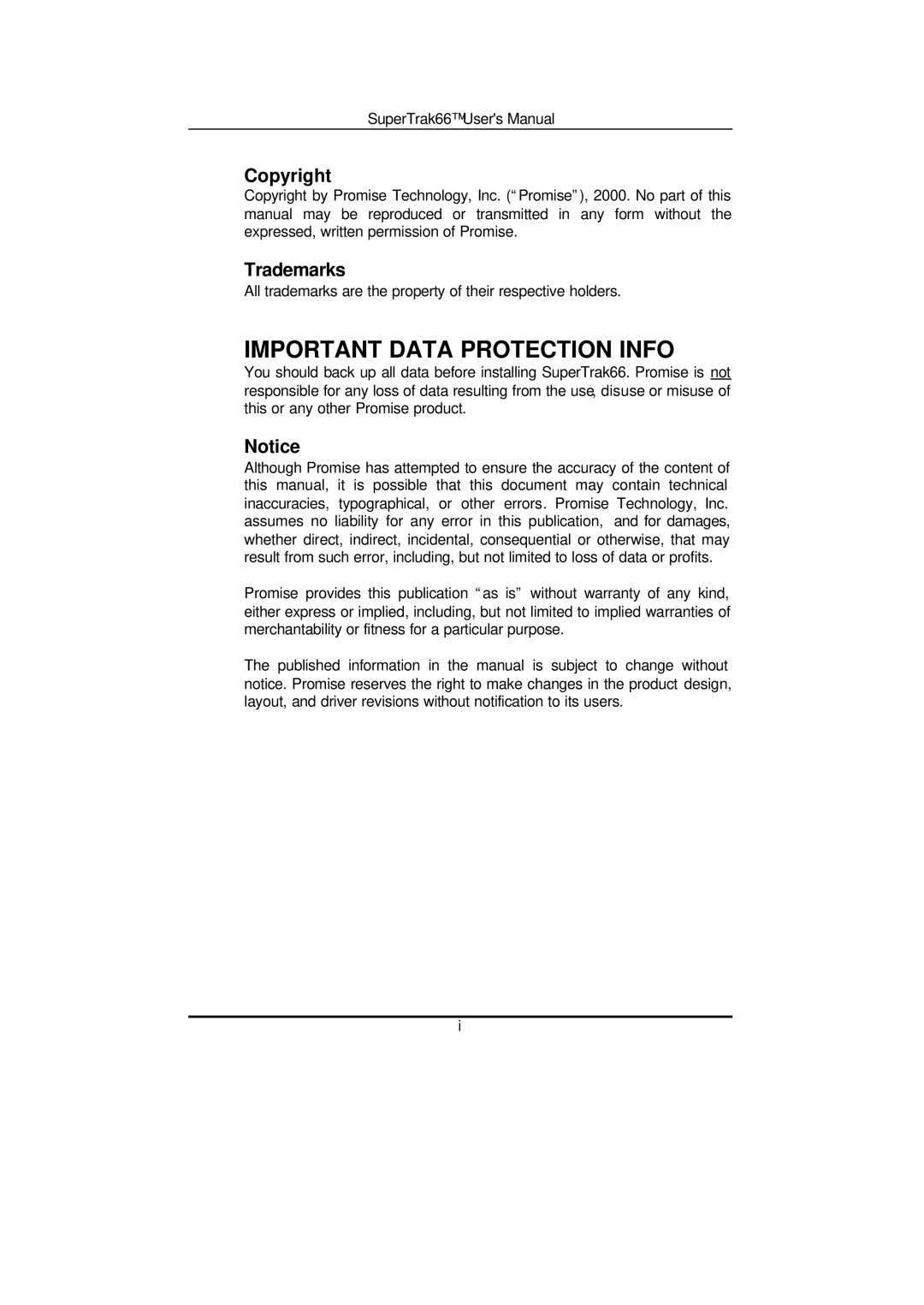 Promise Technology 66 Pro user manual Important Data Protection Info 