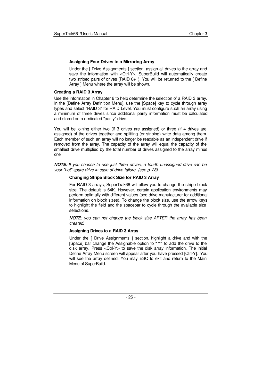 Promise Technology 66 Pro user manual Assigning Four Drives to a Mirroring Array, Creating a RAID 3 Array 