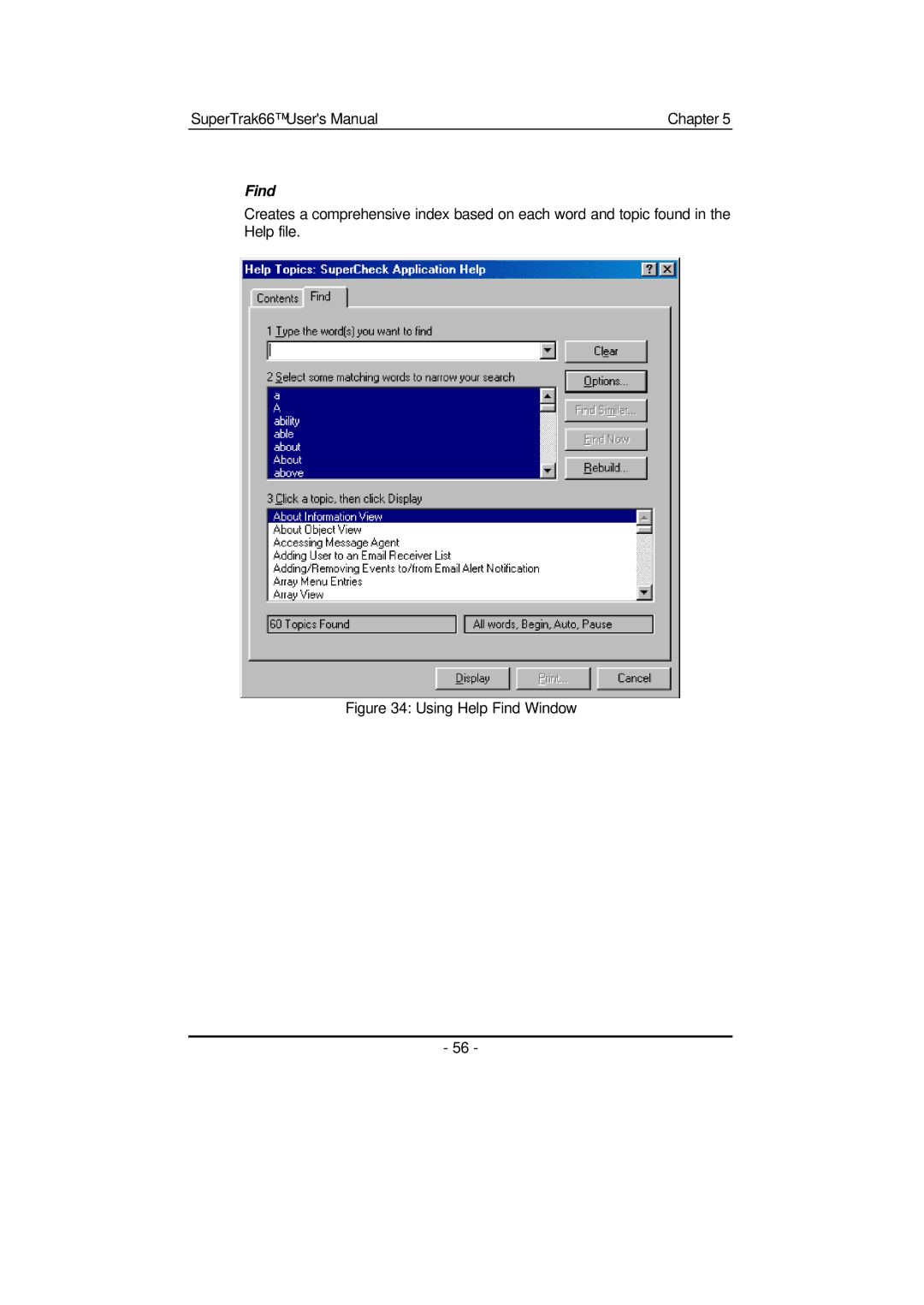 Promise Technology 66 Pro user manual Using Help Find Window 