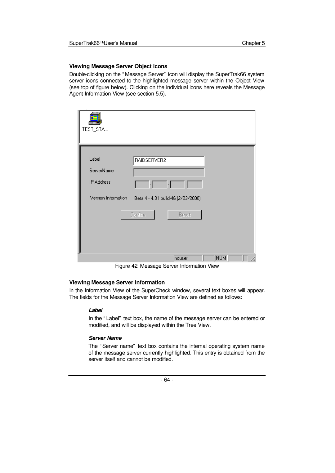 Promise Technology 66 Pro Viewing Message Server Object icons, Viewing Message Server Information, Label, Server Name 