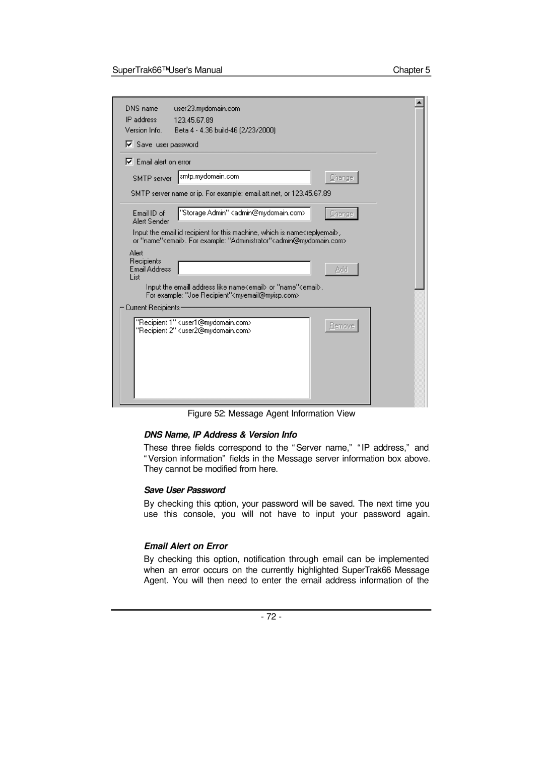 Promise Technology 66 Pro user manual DNS Name, IP Address & Version Info, Save User Password, Email Alert on Error 