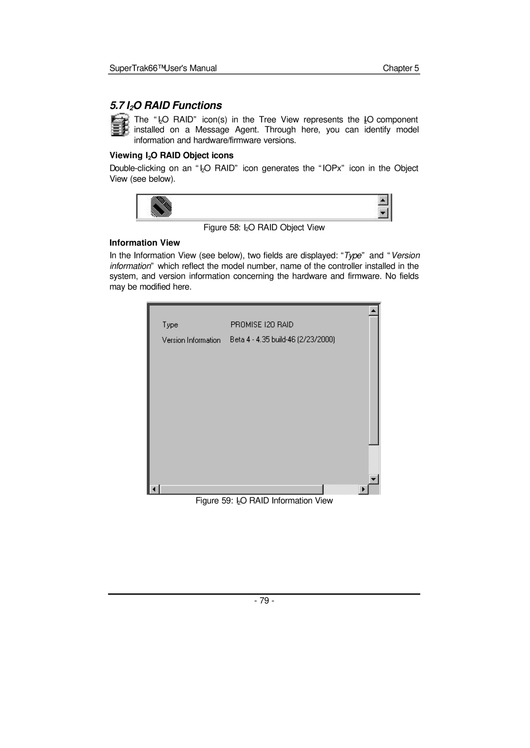 Promise Technology 66 Pro user manual I2O RAID Functions, Viewing I2O RAID Object icons, Information View 