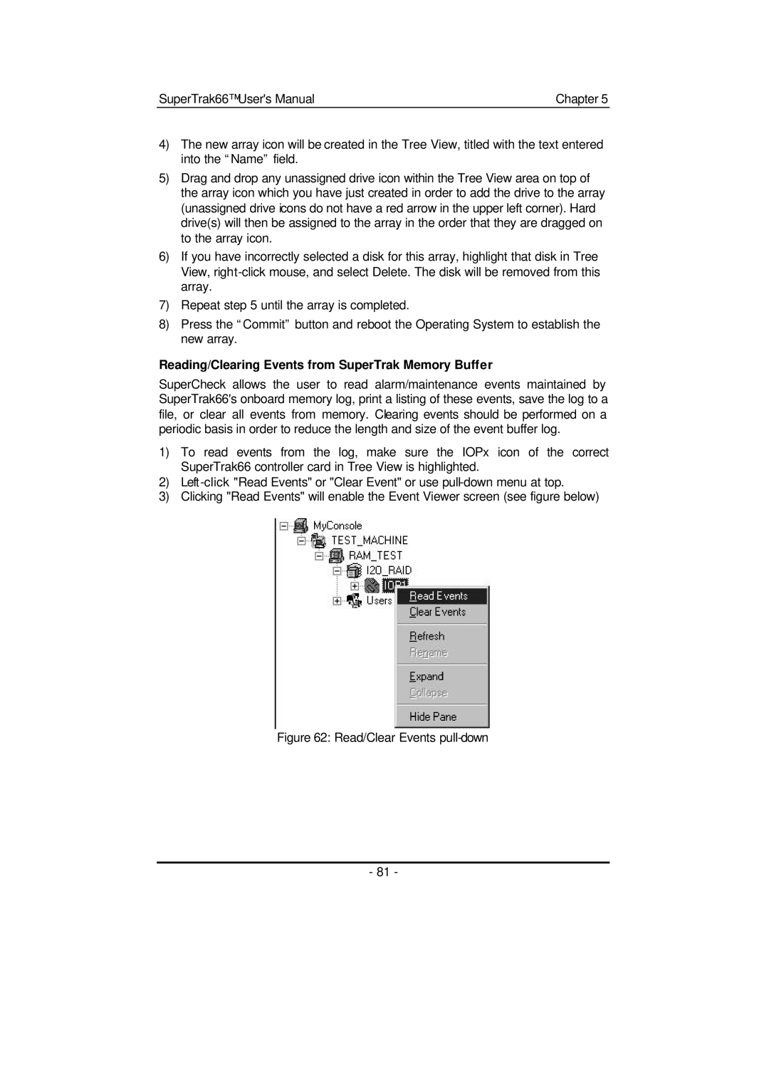 Promise Technology 66 Pro user manual Reading/Clearing Events from SuperTrak Memory Buffer, Read/Clear Events pull-down 