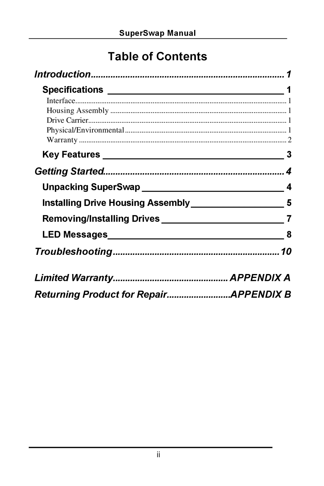 Promise Technology C6101SSWP000000-2 warranty Table of Contents 