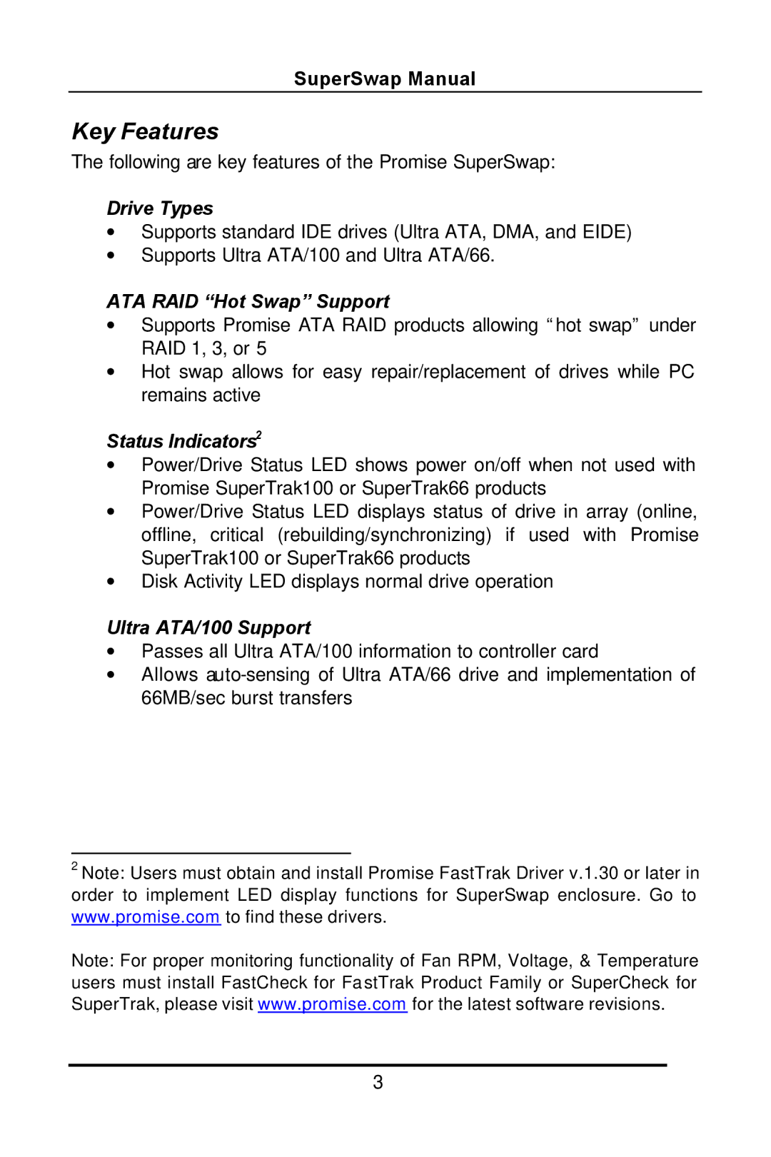 Promise Technology C6101SSWP000000-2 warranty Key Features, Drive Types 