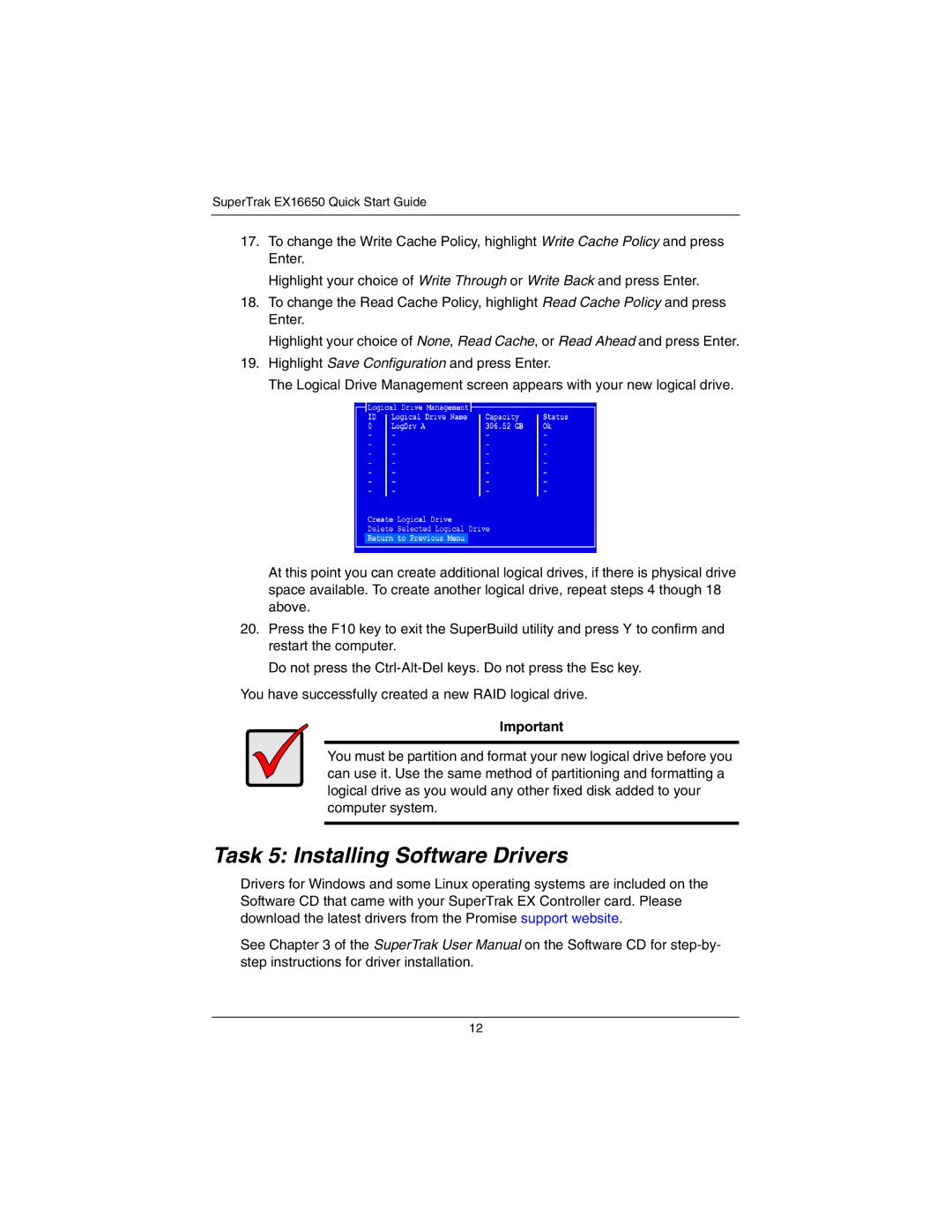 Promise Technology EX16650 manual Task 5 Installing Software Drivers 