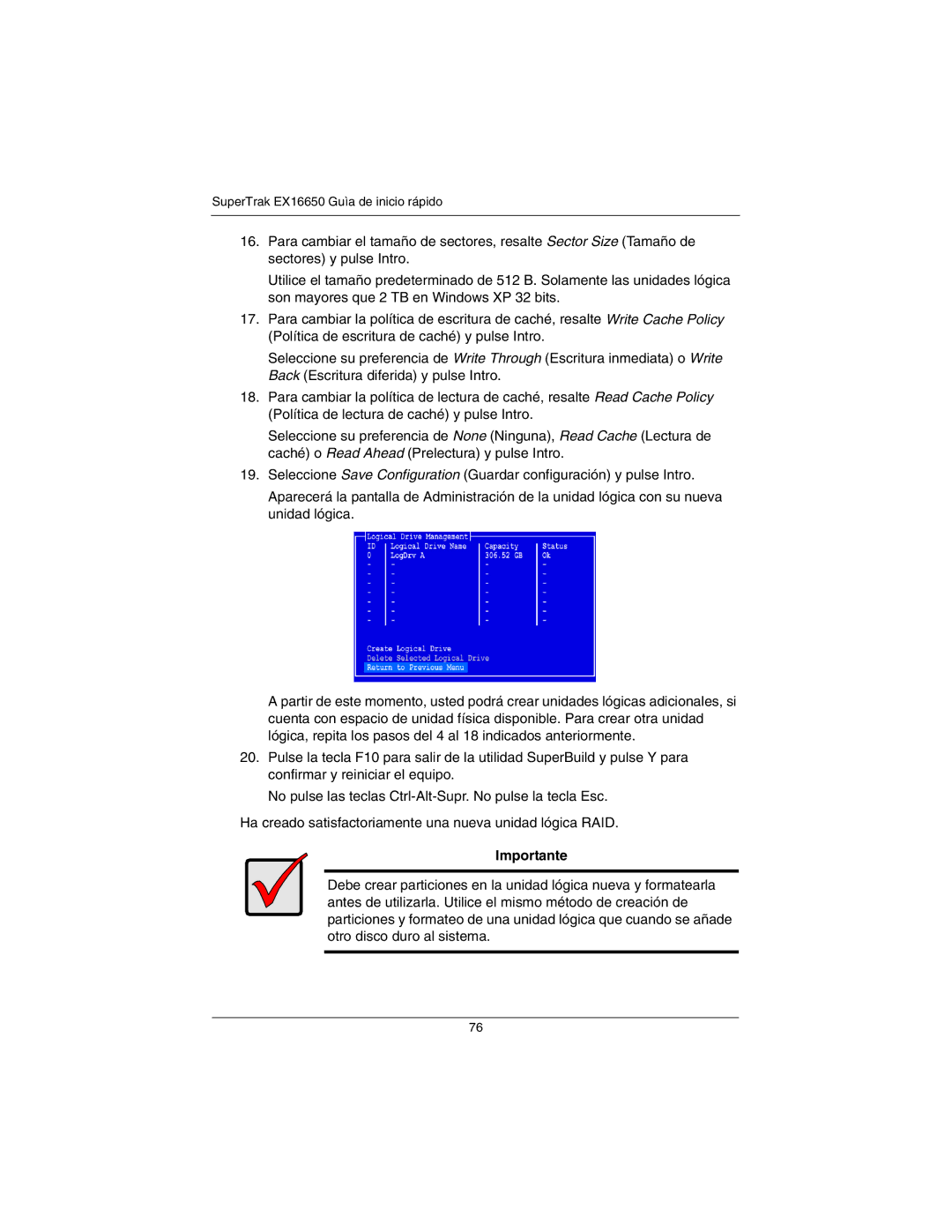 Promise Technology EX16650 manual Importante 