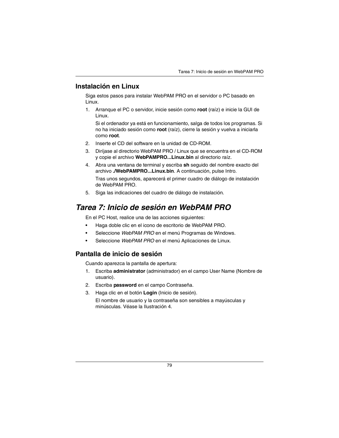 Promise Technology EX16650 Tarea 7 Inicio de sesión en WebPAM PRO, Instalación en Linux, Pantalla de inicio de sesión 