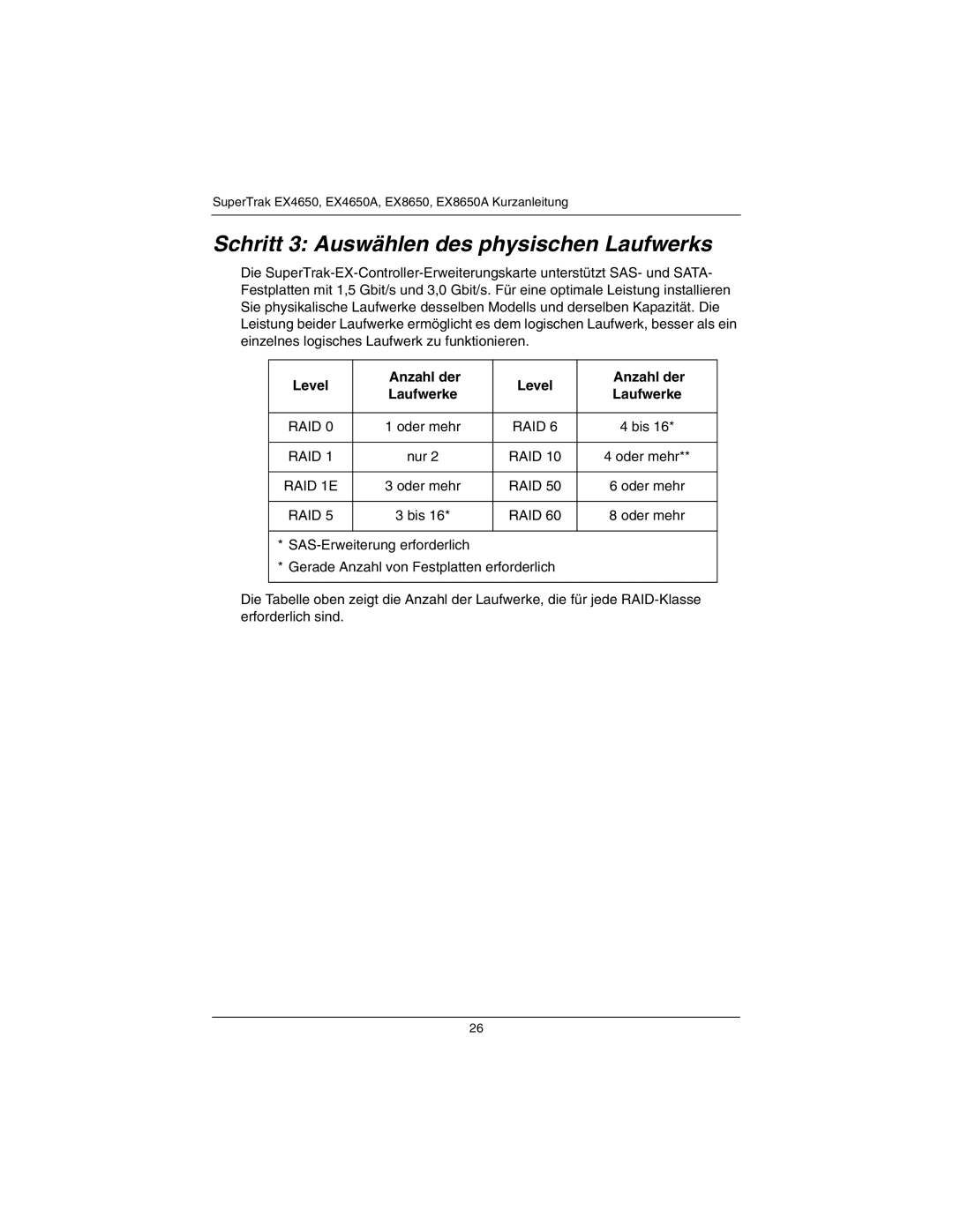 Promise Technology EX4650A, EX8650A quick start Schritt 3 Auswählen des physischen Laufwerks, Level Anzahl der 