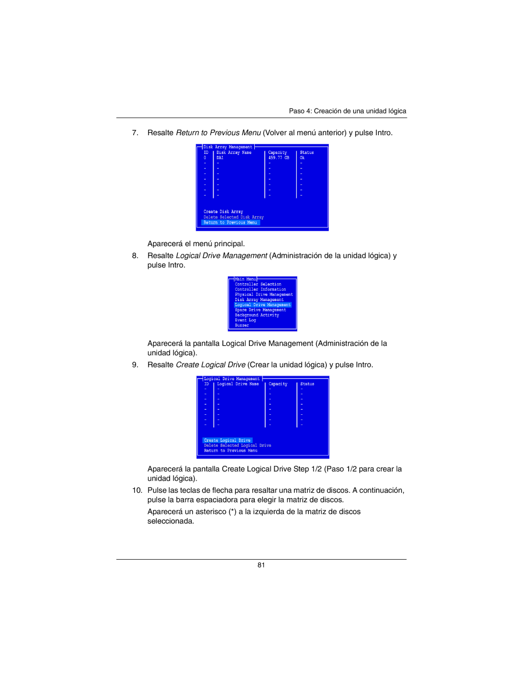 Promise Technology EX4650A, EX8650A quick start Paso 4 Creación de una unidad lógica 
