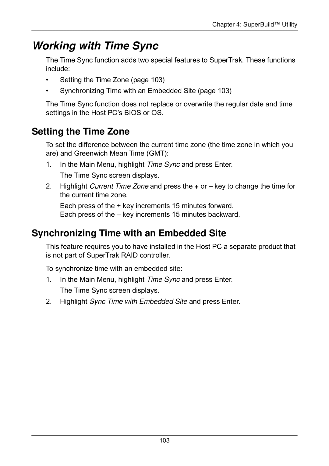 Promise Technology EX8654, EX8658 Working with Time Sync, Setting the Time Zone, Synchronizing Time with an Embedded Site 