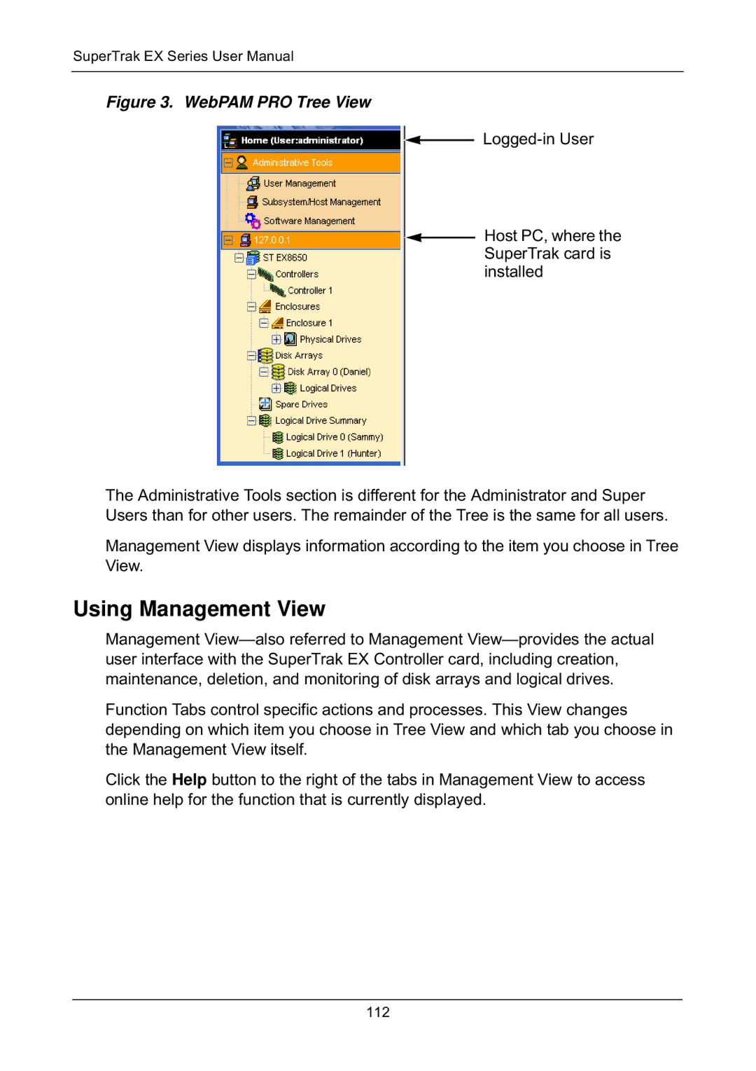 Promise Technology EX8650, EX8658, EX8654, EX4650 manual Using Management View, WebPAM PRO Tree View 