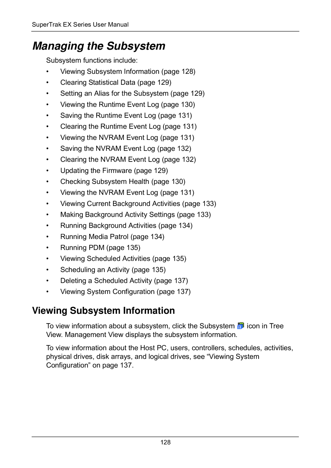 Promise Technology EX8650, EX8658, EX8654, EX4650 manual Managing the Subsystem, Viewing Subsystem Information 