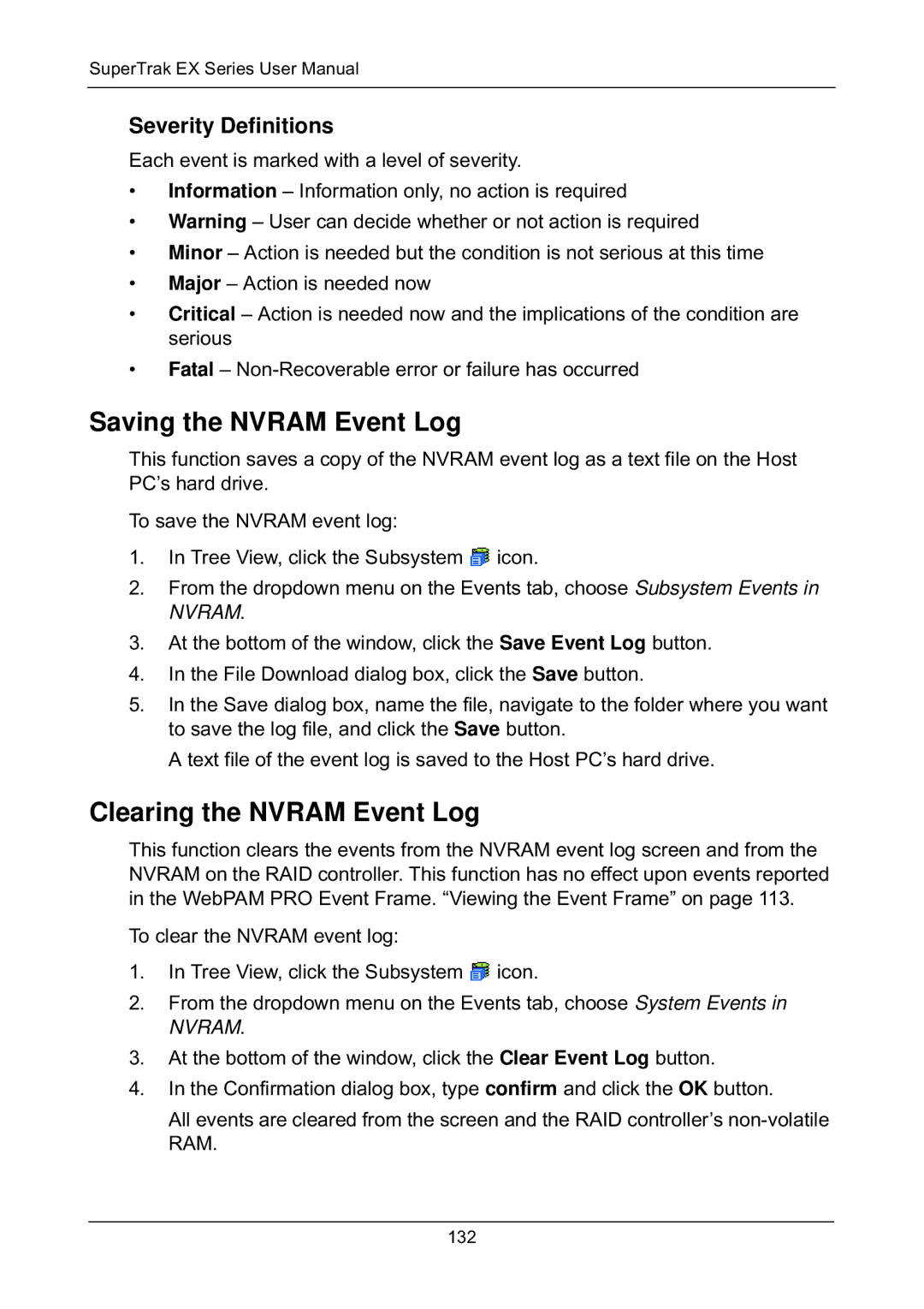 Promise Technology EX8650, EX8658, EX8654, EX4650 manual Saving the Nvram Event Log, Clearing the Nvram Event Log 