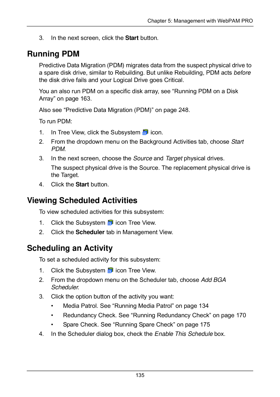 Promise Technology EX8654, EX8658, EX8650, EX4650 manual Running PDM, Viewing Scheduled Activities, Scheduling an Activity 