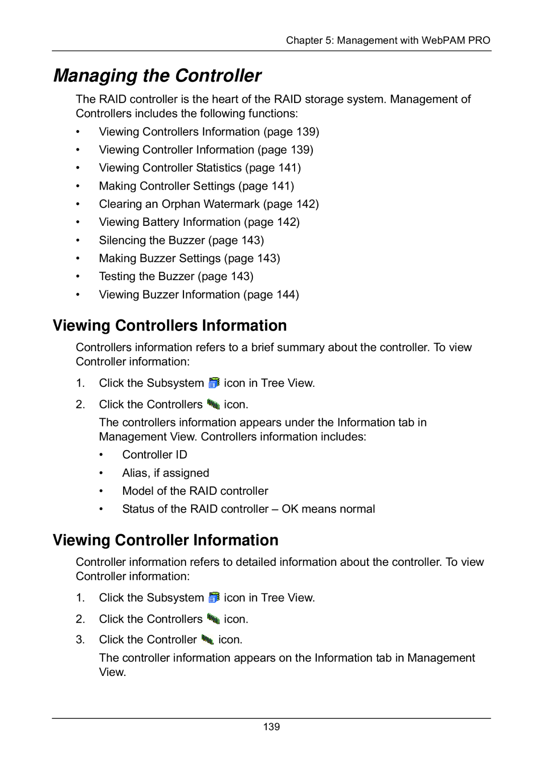 Promise Technology EX8654, EX8658 Managing the Controller, Viewing Controllers Information, Viewing Controller Information 