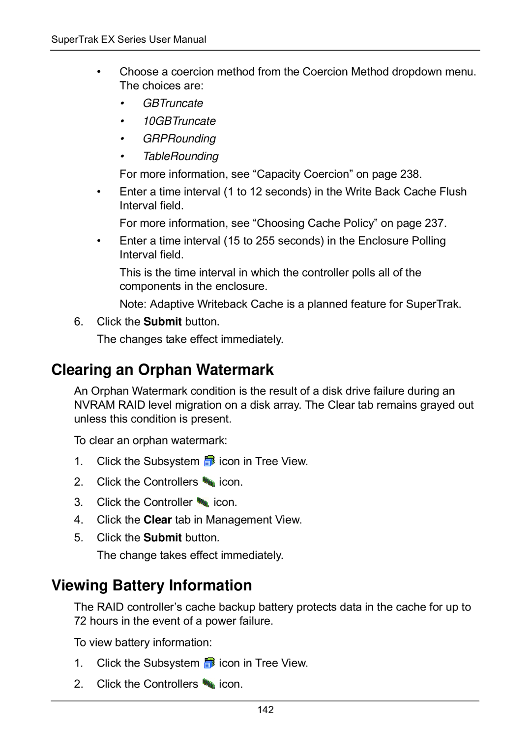 Promise Technology EX8658, EX8654, EX8650, EX4650 manual Clearing an Orphan Watermark, Viewing Battery Information 