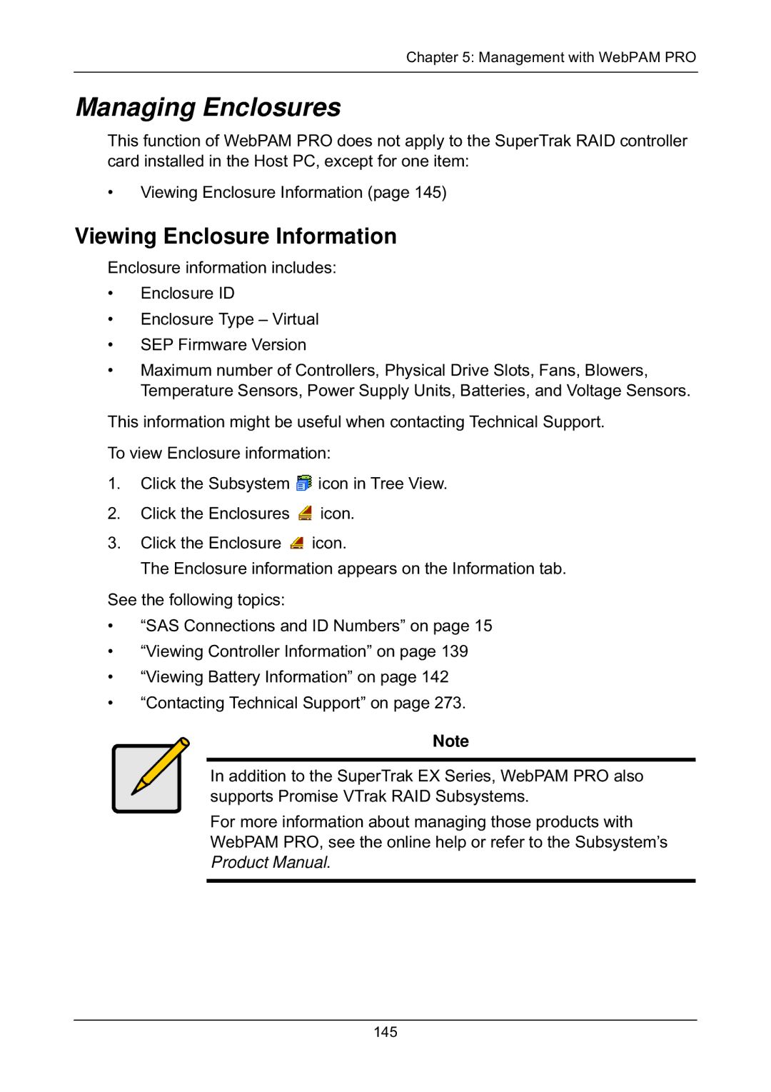 Promise Technology EX4650, EX8658, EX8654, EX8650 manual Managing Enclosures, Viewing Enclosure Information 