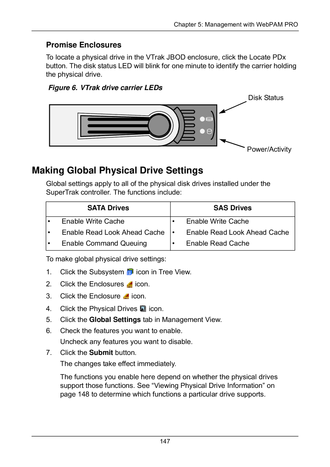 Promise Technology EX8654, EX8658, EX8650 Making Global Physical Drive Settings, Promise Enclosures, Sata Drives SAS Drives 