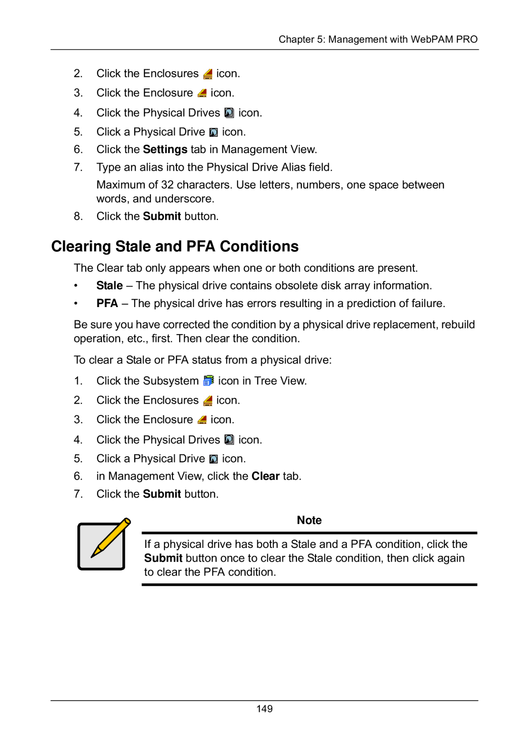 Promise Technology EX4650, EX8658, EX8654, EX8650 manual Clearing Stale and PFA Conditions 