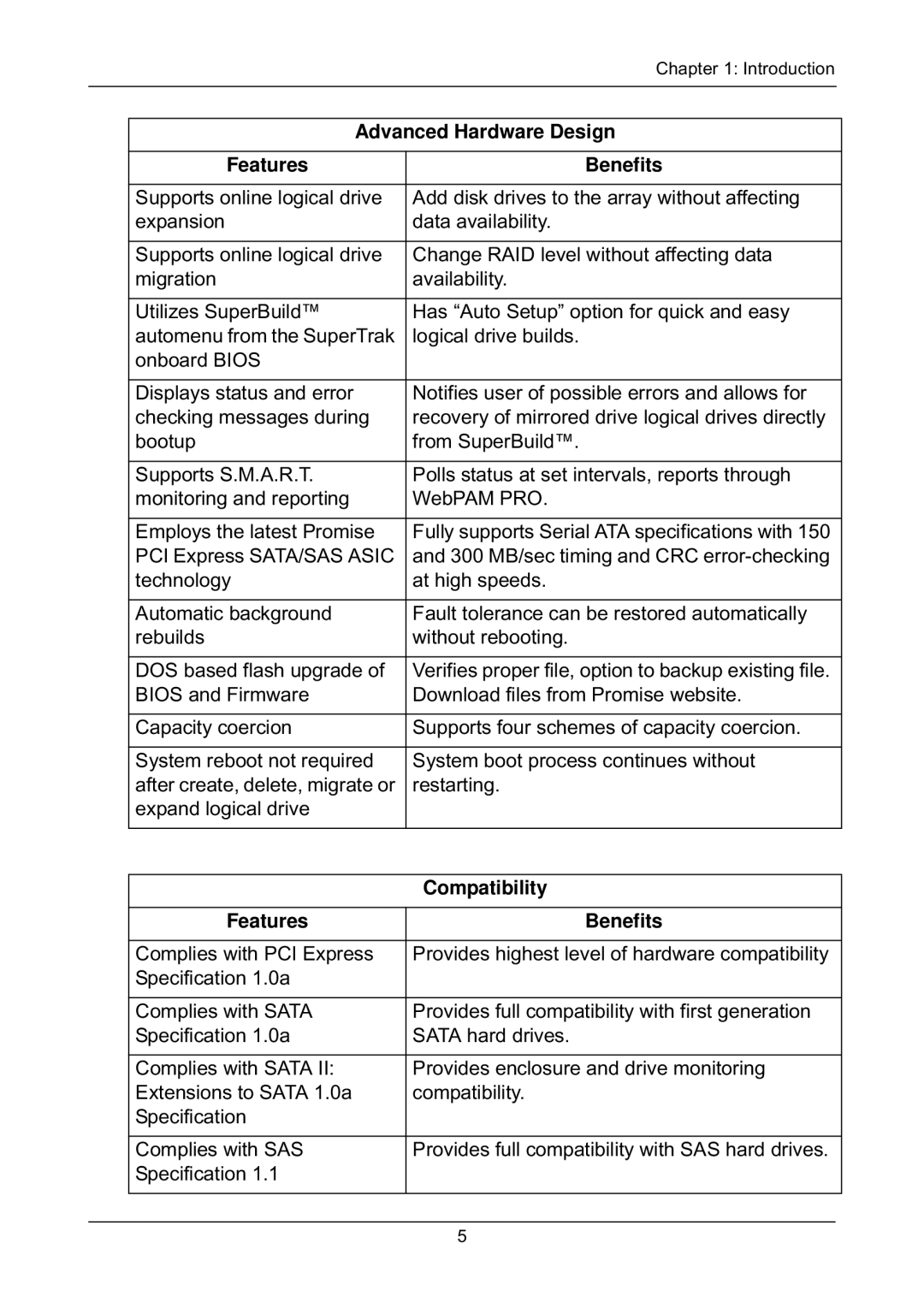 Promise Technology EX4650, EX8658, EX8654 manual Advanced Hardware Design Features Benefits, Compatibility Features Benefits 
