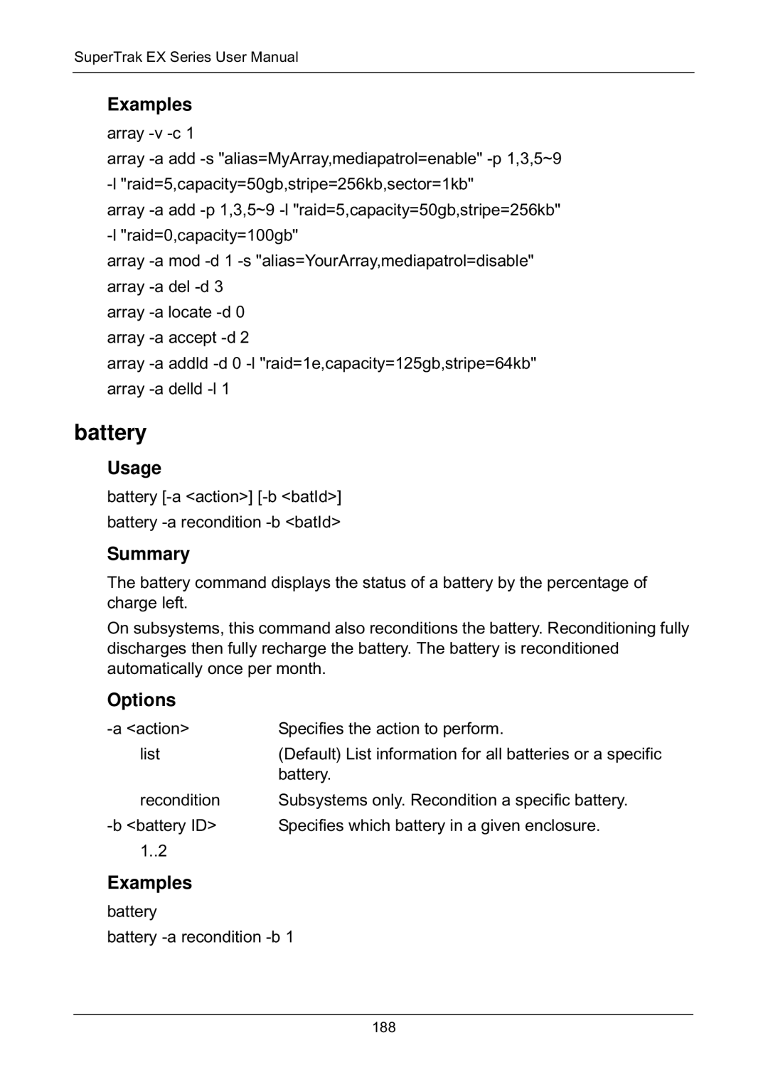 Promise Technology EX8650, EX8658, EX8654, EX4650 manual Battery, Examples 