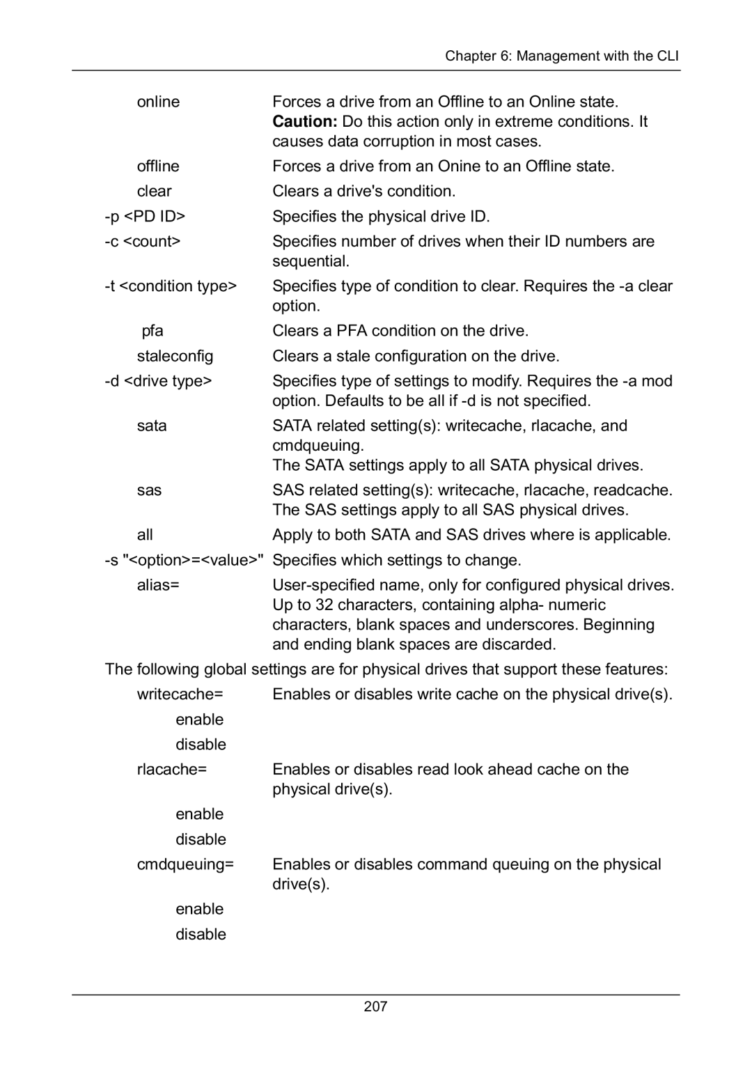 Promise Technology EX8654, EX8658, EX8650, EX4650 manual Option. Defaults to be all if -d is not specified 