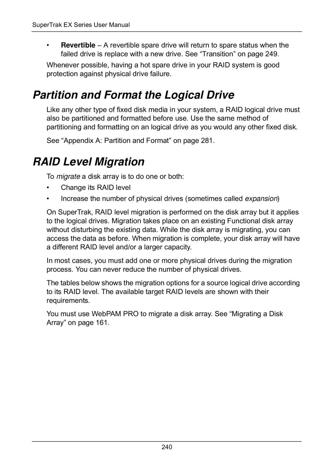 Promise Technology EX8650, EX8658, EX8654, EX4650 manual Partition and Format the Logical Drive, RAID Level Migration 