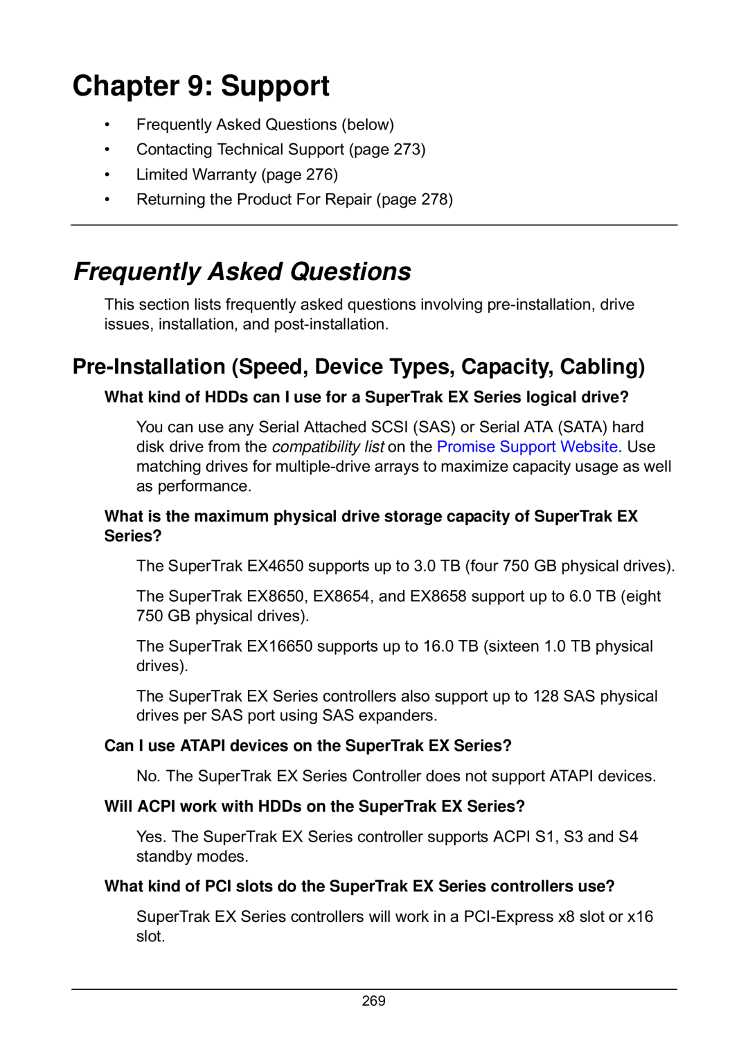 Promise Technology EX4650, EX8658 manual Frequently Asked Questions, Pre-Installation Speed, Device Types, Capacity, Cabling 