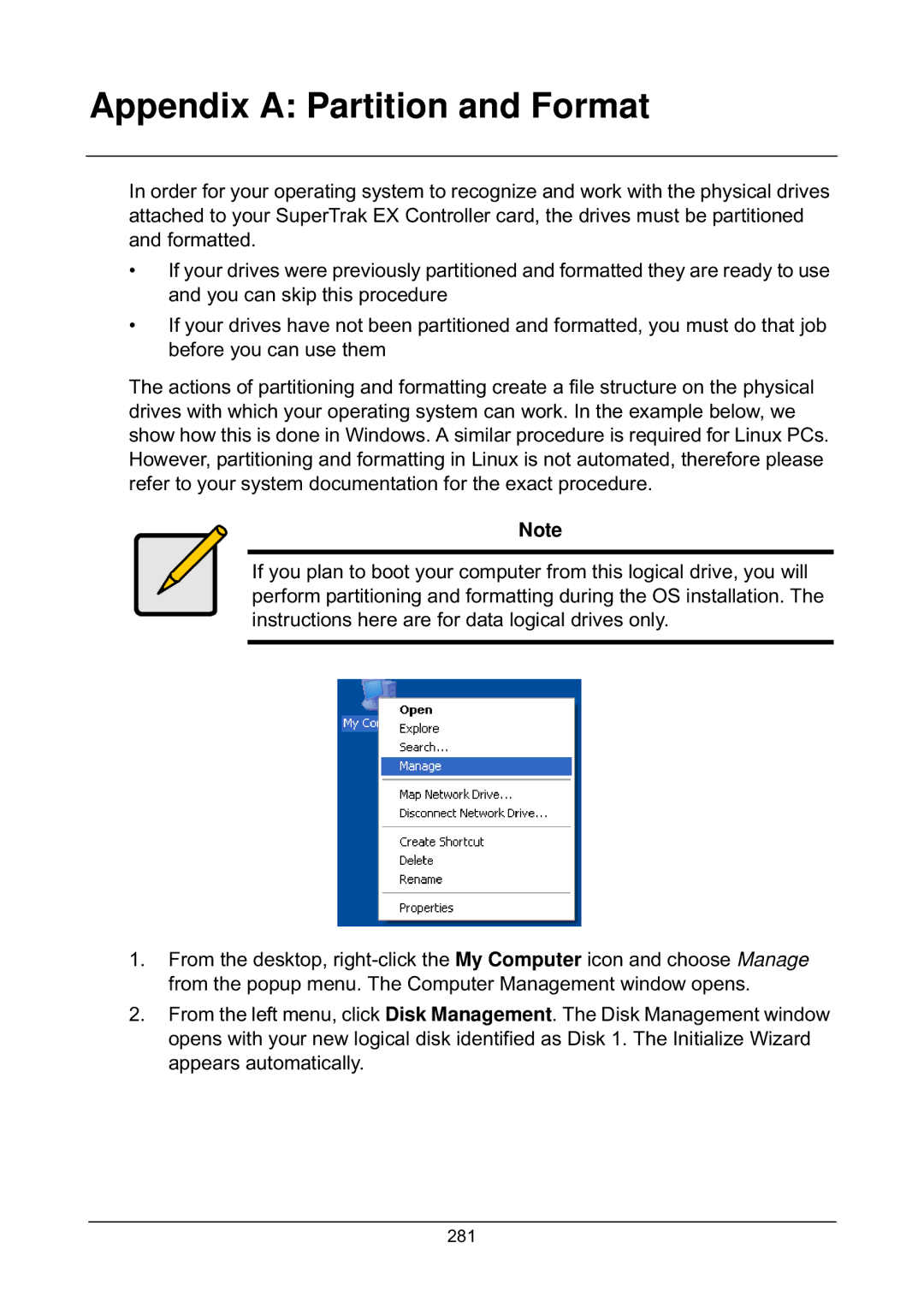 Promise Technology EX4650, EX8658, EX8654, EX8650 manual Appendix a Partition and Format 