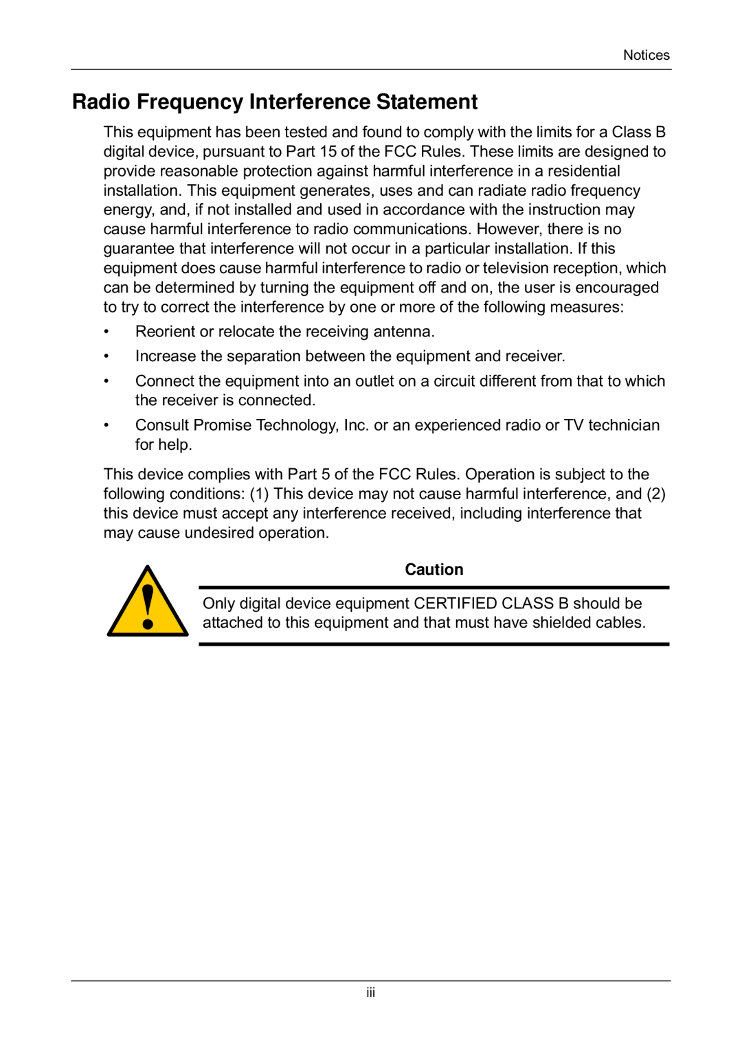 Promise Technology EX4650, EX8658, EX8654, EX8650 manual Radio Frequency Interference Statement 