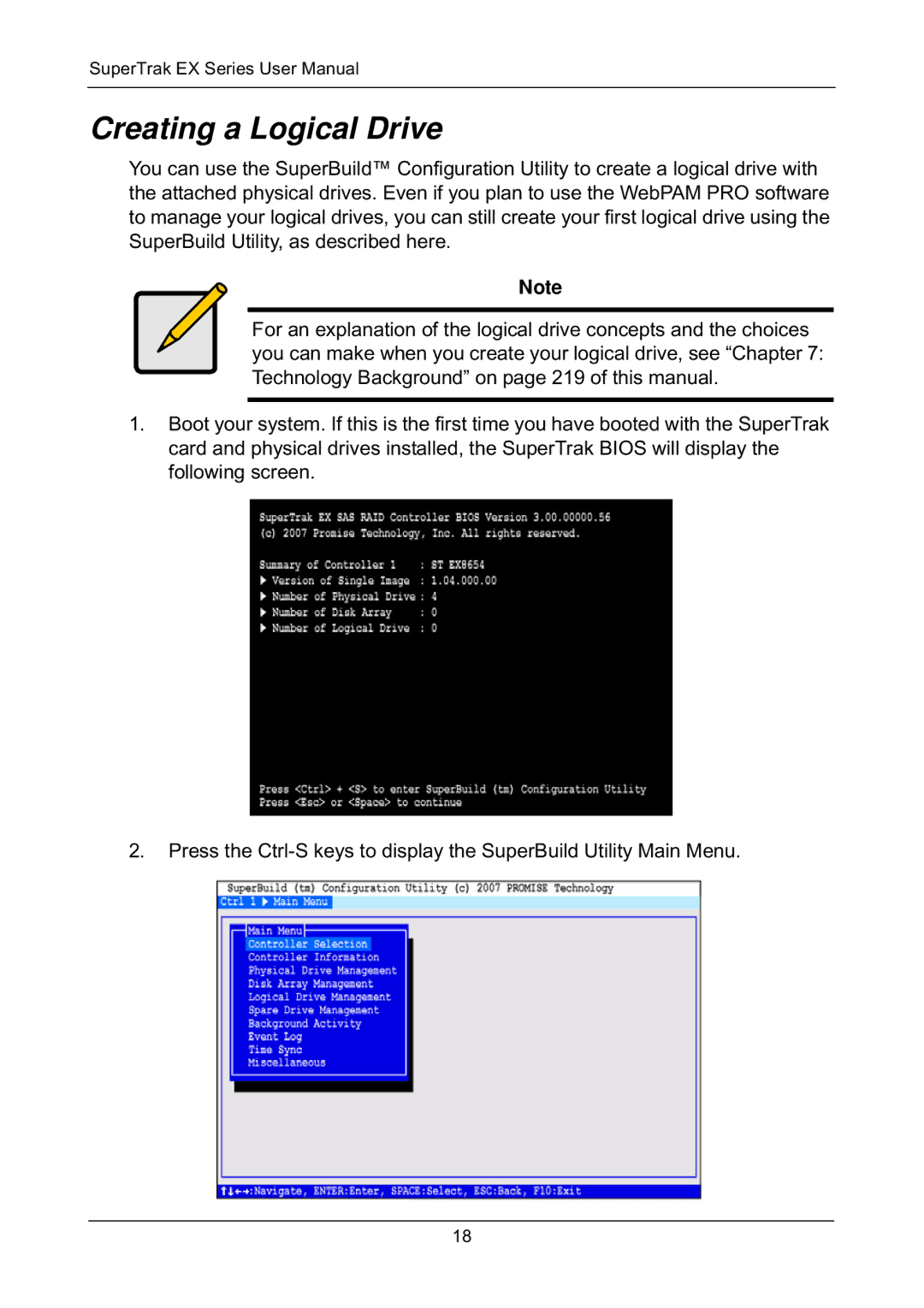 Promise Technology EX8658, EX8654, EX8650, EX4650 manual Creating a Logical Drive 