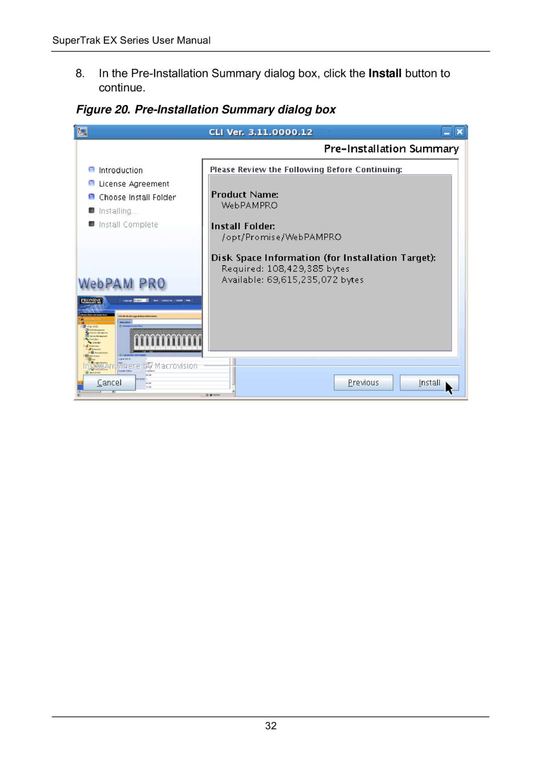 Promise Technology EX8650, EX8658, EX8654, EX4650 manual Pre-Installation Summary dialog box 