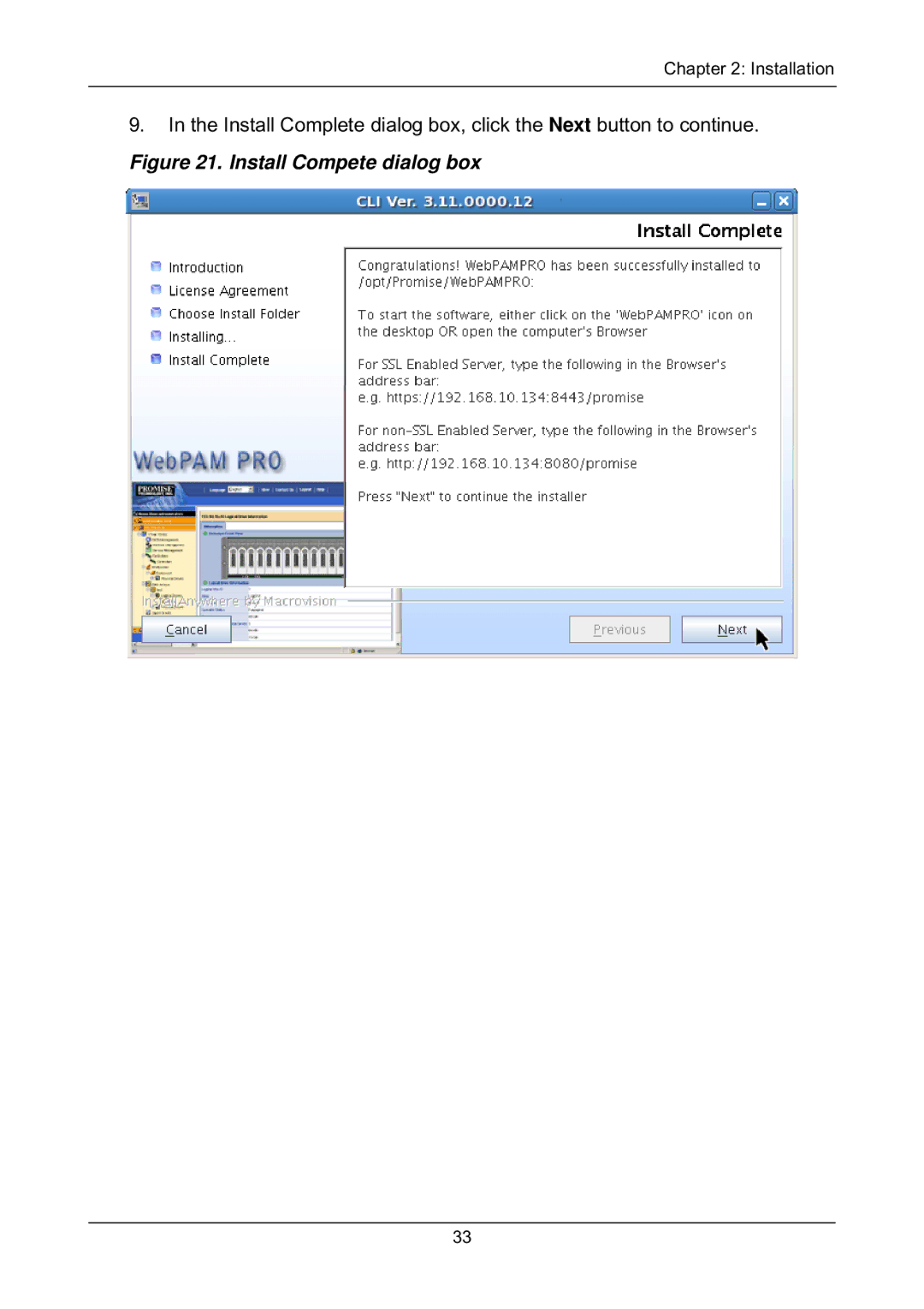 Promise Technology EX4650, EX8658, EX8654, EX8650 manual Install Compete dialog box 