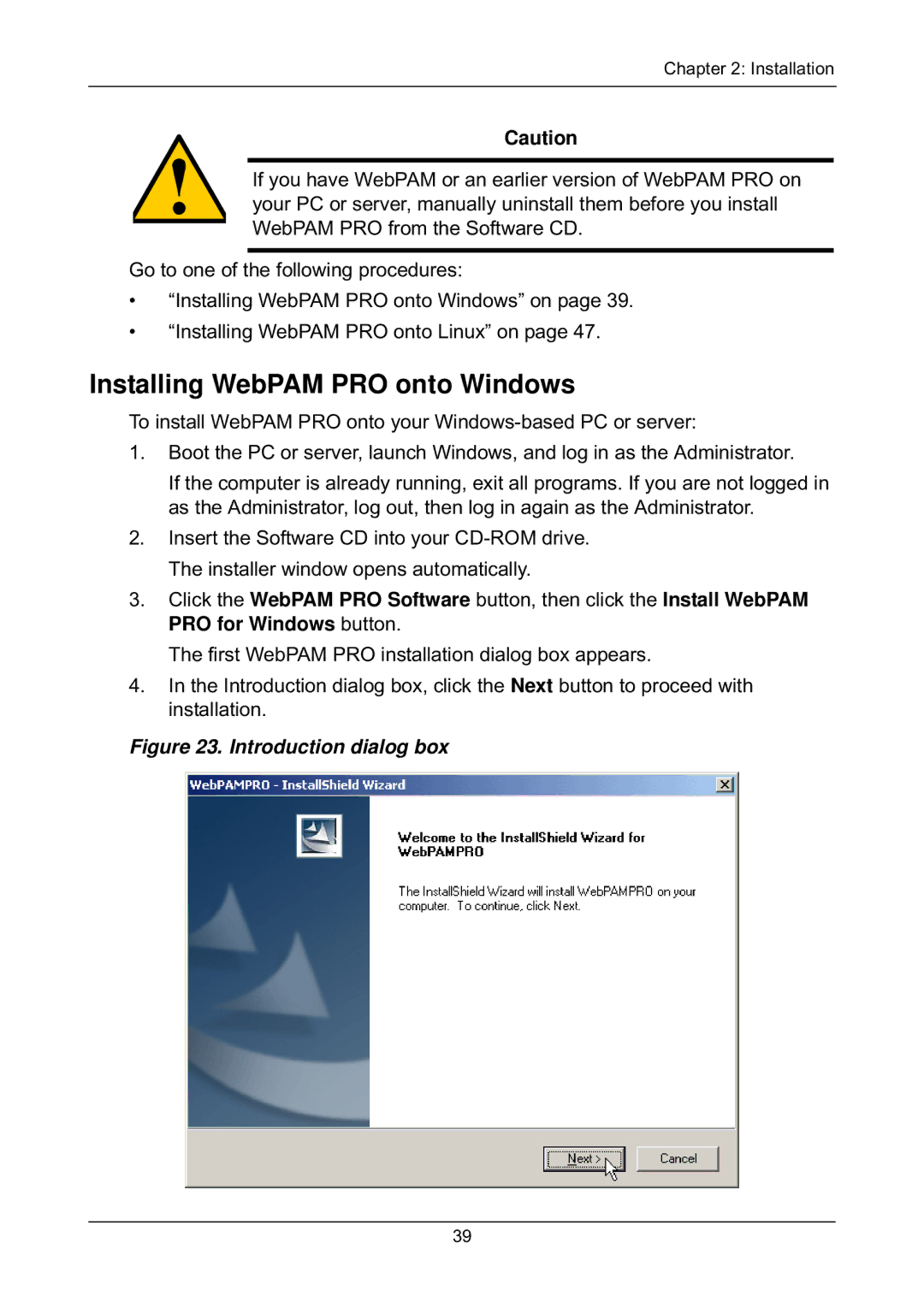 Promise Technology EX8654, EX8658, EX8650, EX4650 manual Installing WebPAM PRO onto Windows, Introduction dialog box 