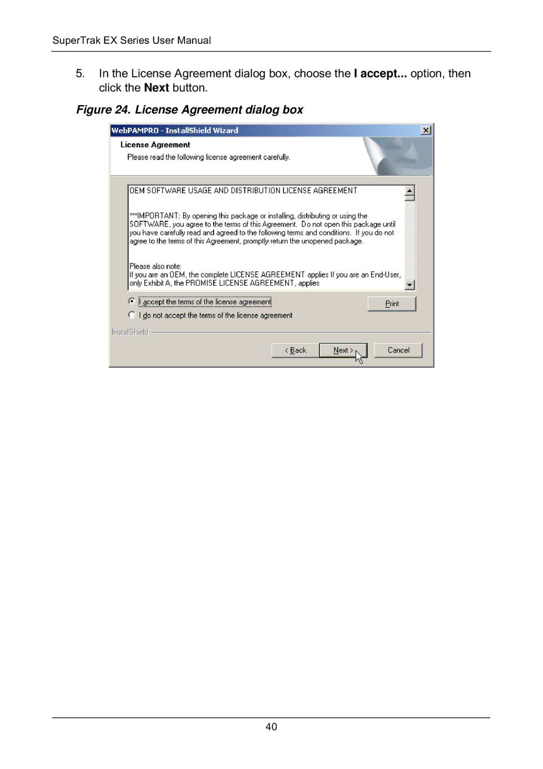 Promise Technology EX8650, EX8658, EX8654, EX4650 manual License Agreement dialog box 