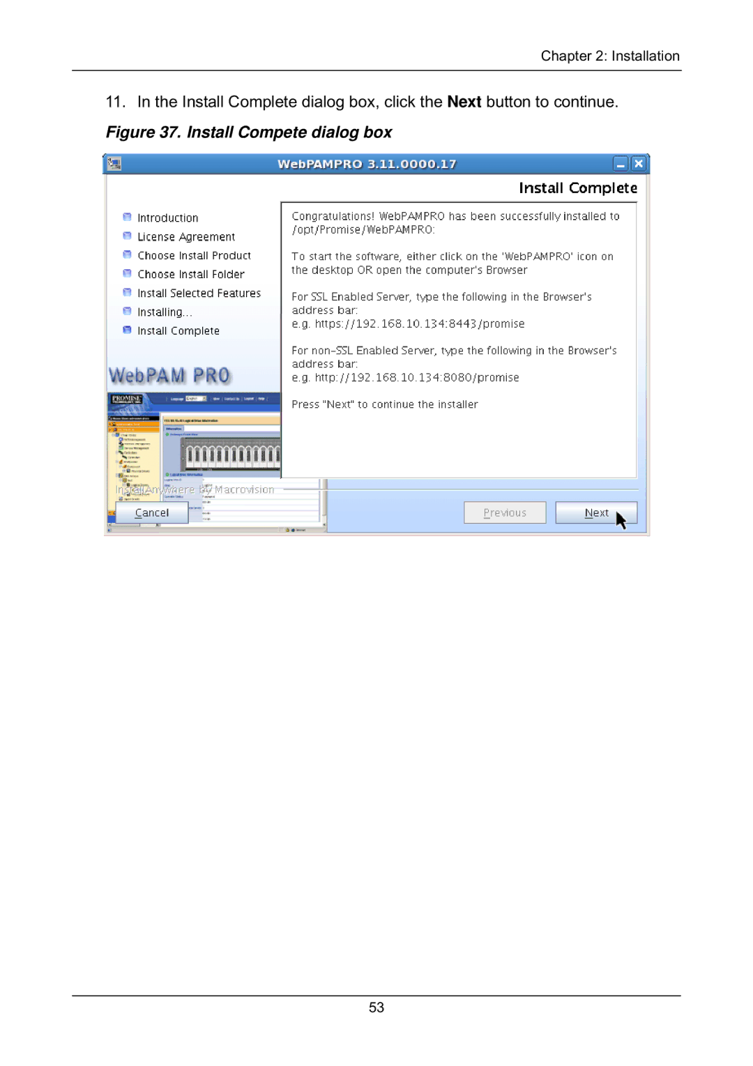 Promise Technology EX4650, EX8658, EX8654, EX8650 manual Install Compete dialog box 