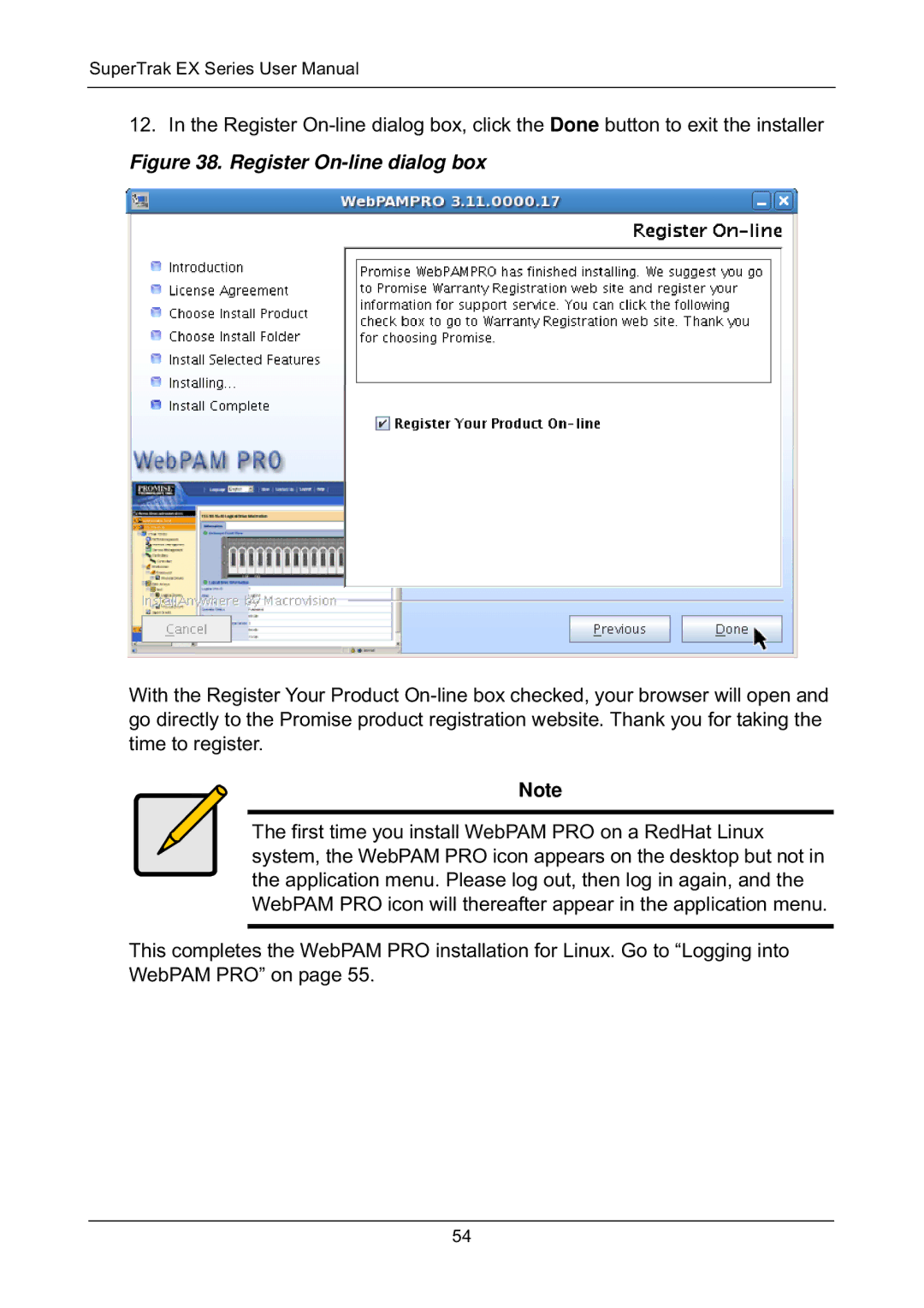 Promise Technology EX8658, EX8654, EX8650, EX4650 manual Register On-line dialog box 