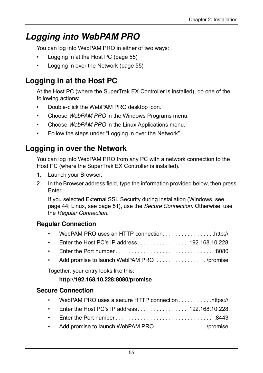 Promise Technology EX8654, EX8658, EX8650 Logging into WebPAM PRO, Logging in at the Host PC, Logging in over the Network 