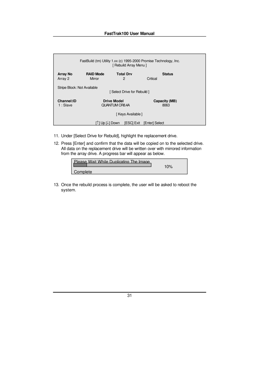 Promise Technology FAST TRAK100TM user manual Quantum CR8.4A 