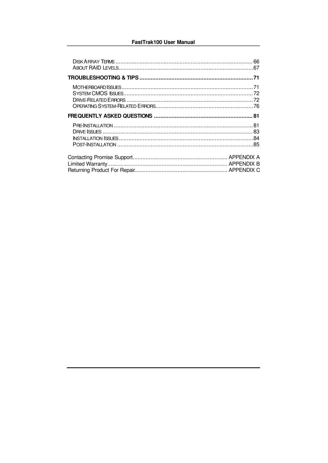 Promise Technology FAST TRAK100TM user manual Troubleshooting & Tips 