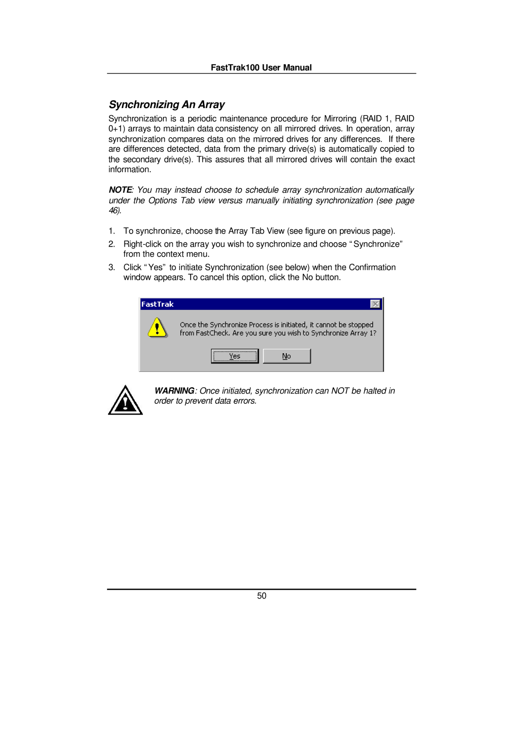 Promise Technology FAST TRAK100TM user manual Synchronizing An Array 