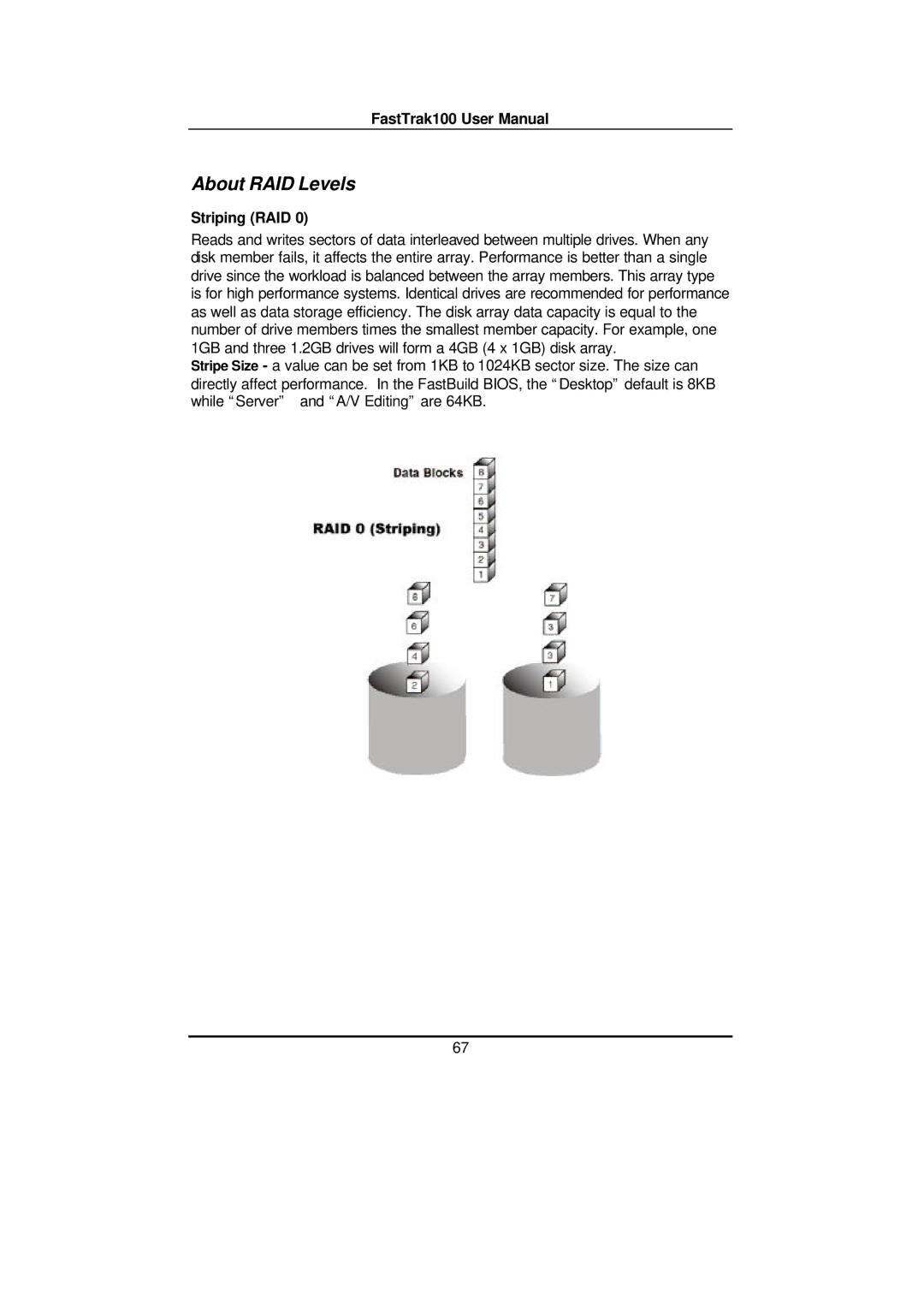 Promise Technology FAST TRAK100TM user manual About RAID Levels, Striping RAID 