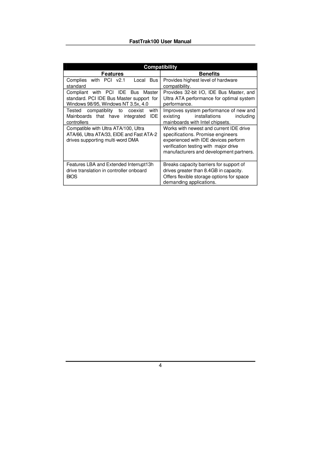 Promise Technology FAST TRAK100TM user manual Compatibility 