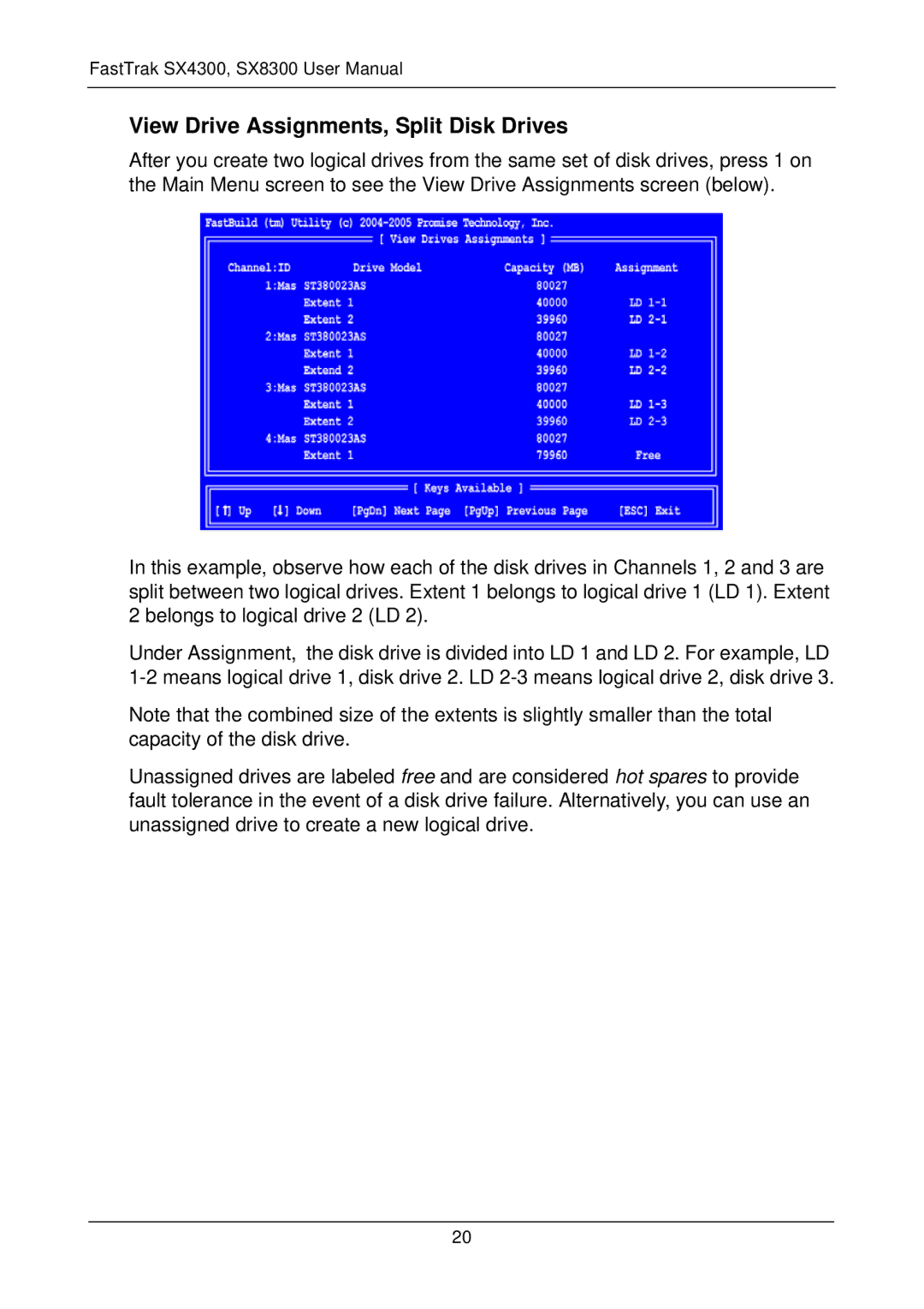 Promise Technology FASTTRAK SX4300, SX8300 user manual View Drive Assignments, Split Disk Drives 